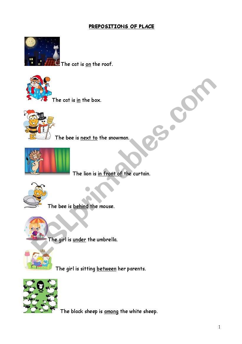 prepositions of place - examples and practice