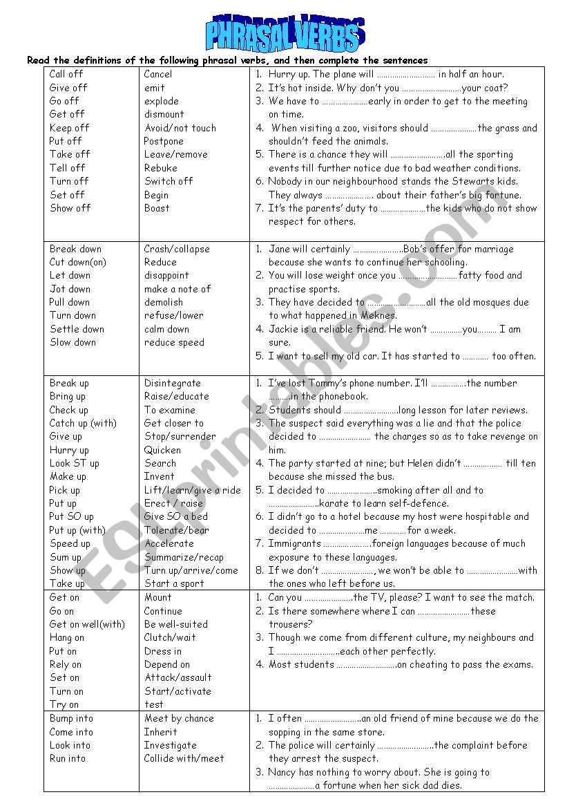 phrasal verbs worksheet