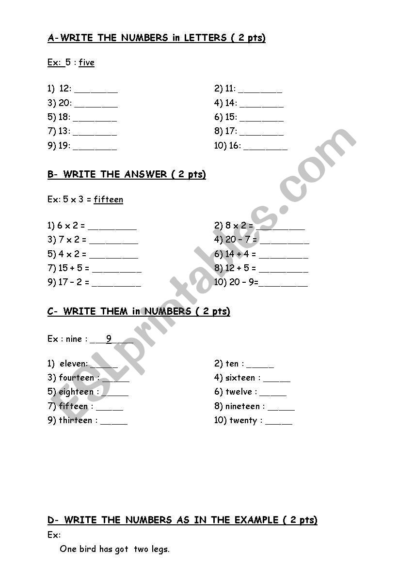 Numbers Quiz worksheet