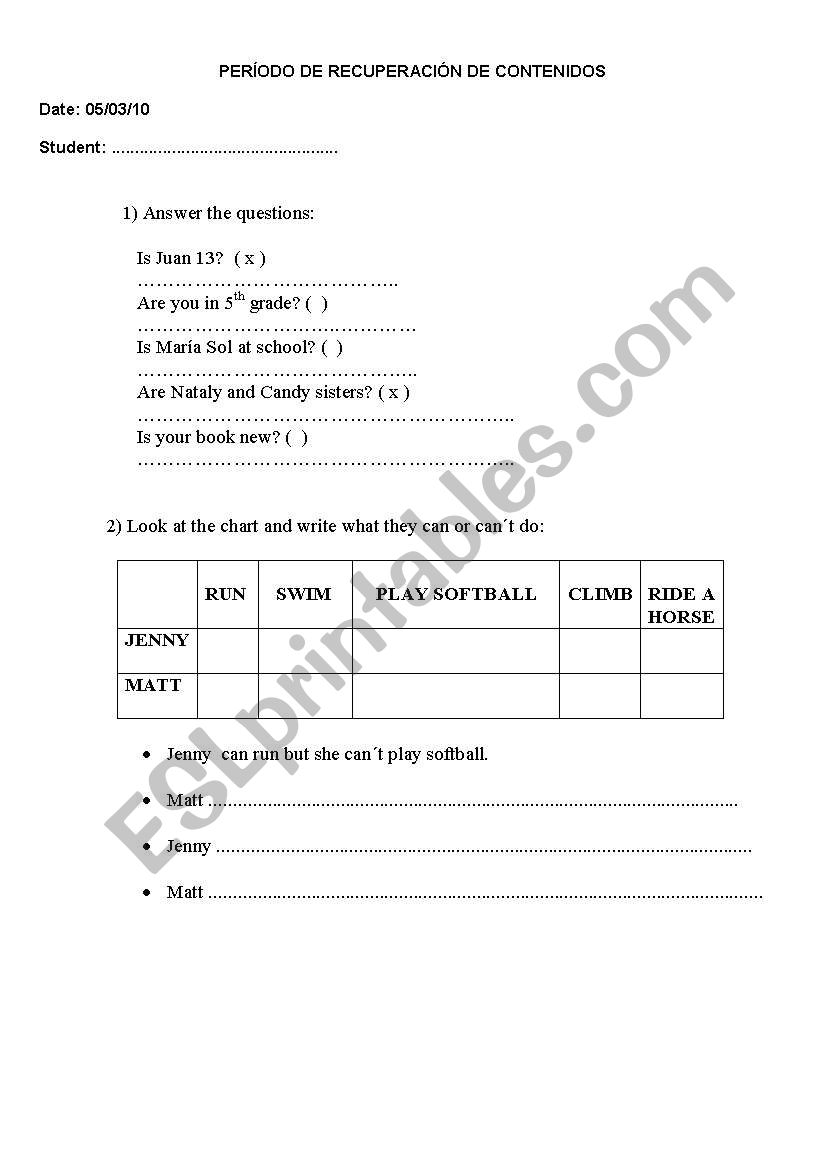 very easy test worksheet