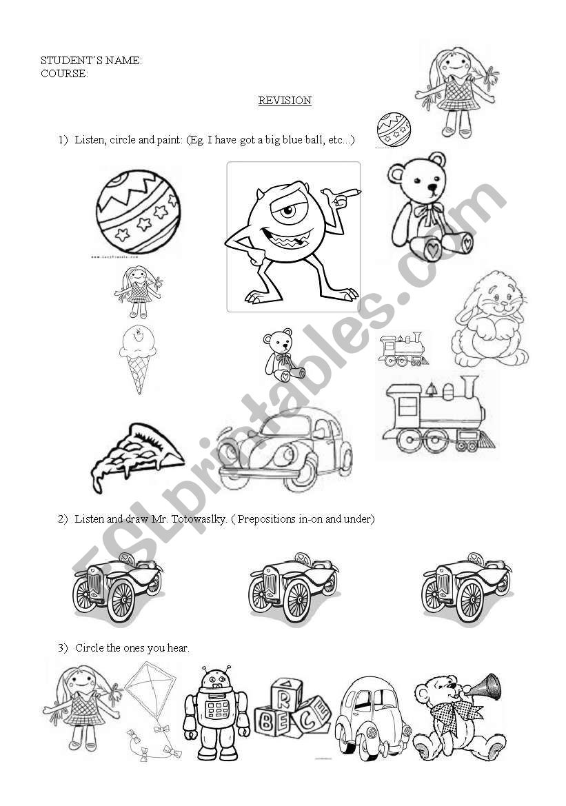 Revision: toys, adjectives, prepositions, etc..