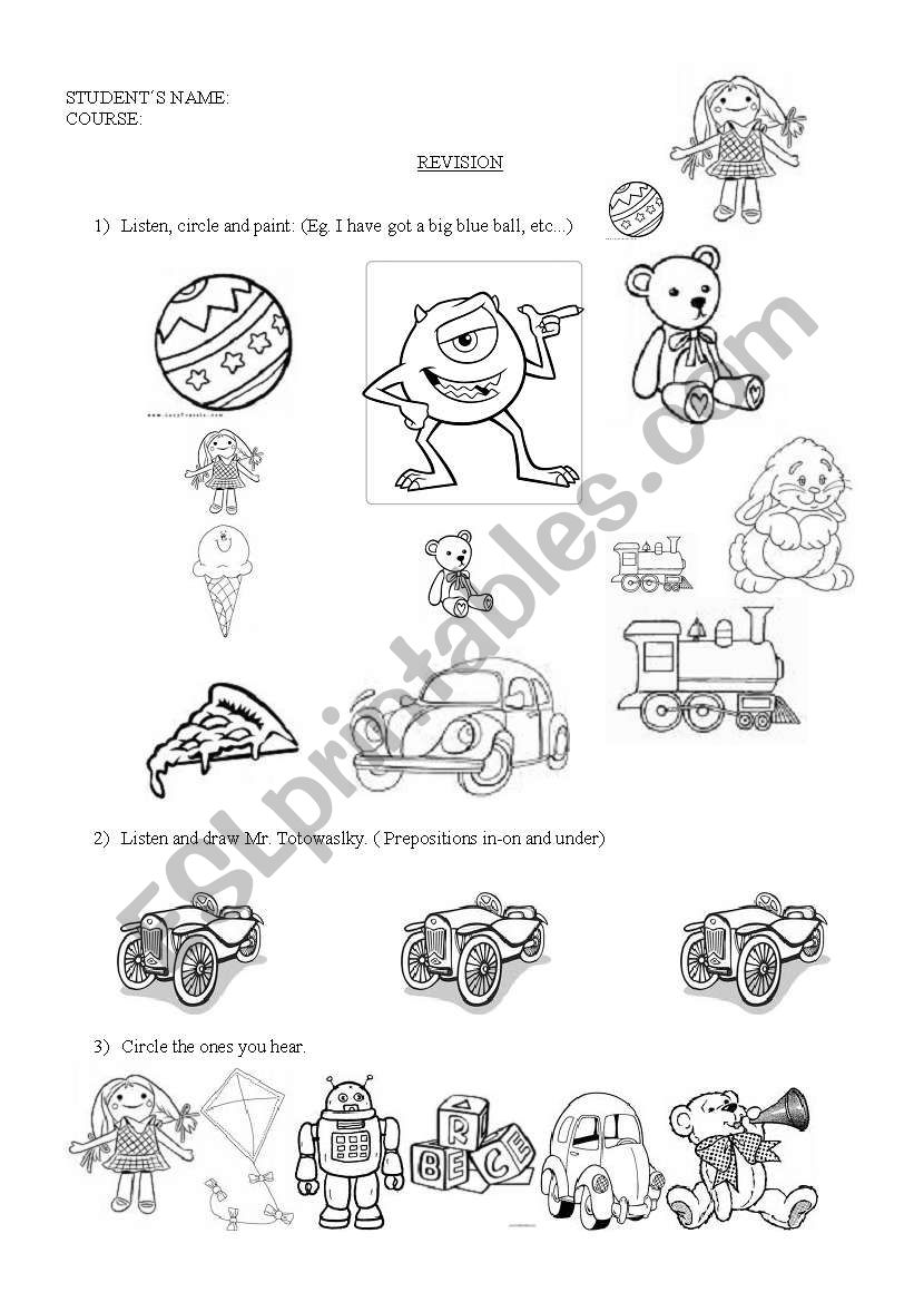 Revision: toys, adjectives, prepositions, etc..