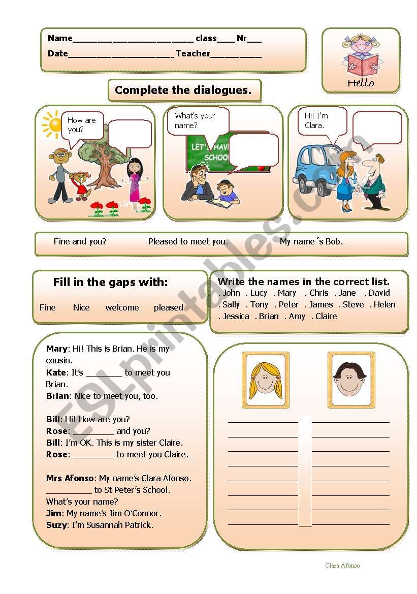 Hello! (greetings and names) worksheet