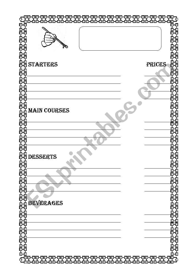 Menu worksheet