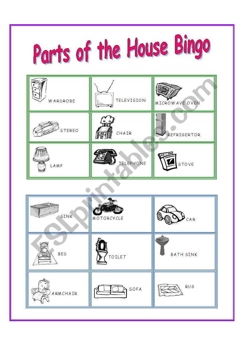 Parts of the House Bingo worksheet