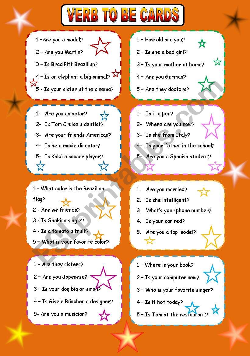 Verb to be cards worksheet