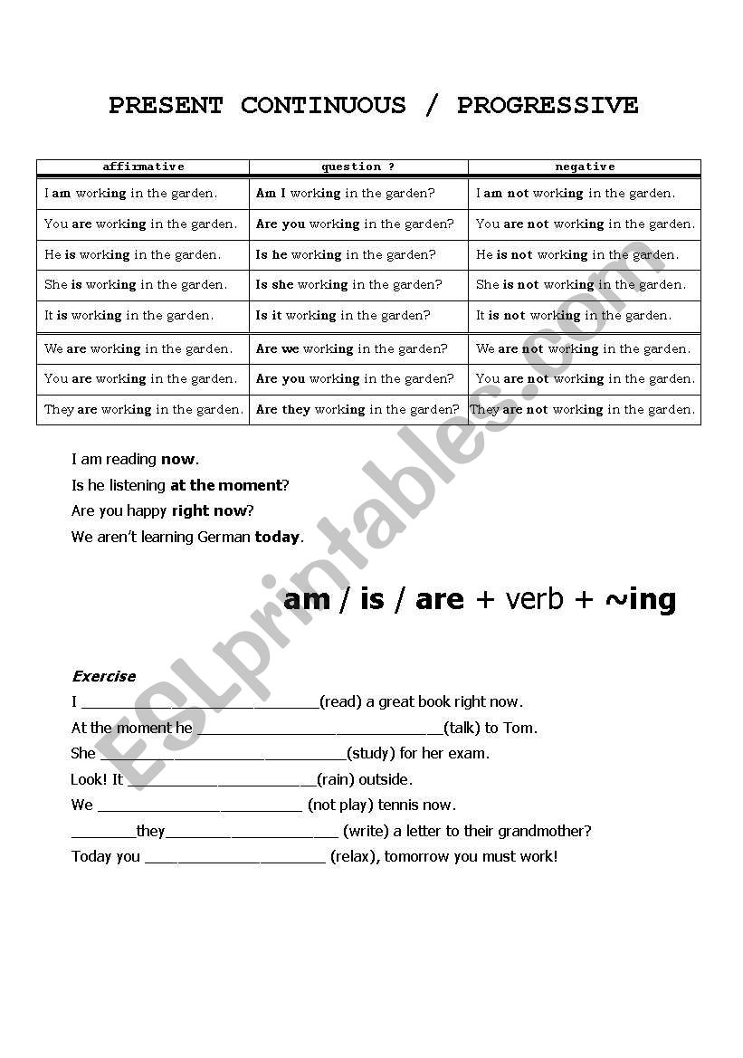 Present Continuous worksheet