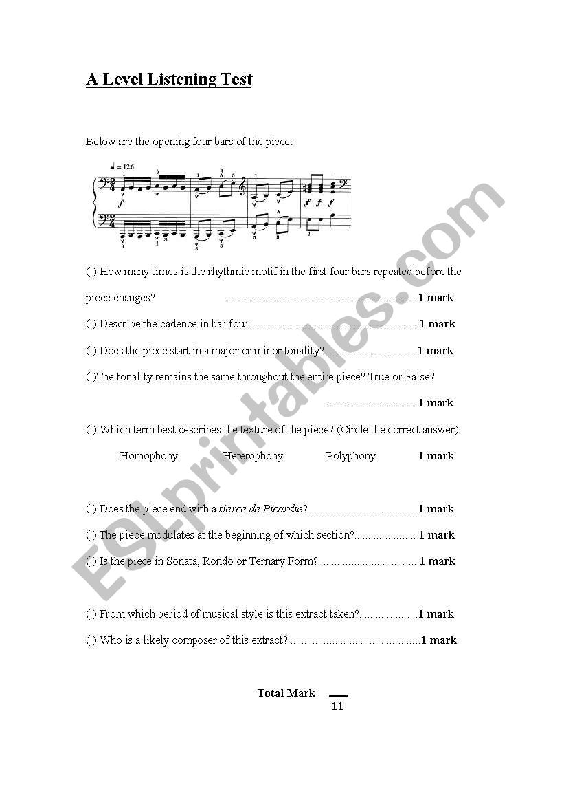 a level worksheet