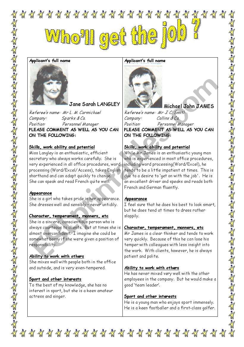 Wholl get the job? worksheet