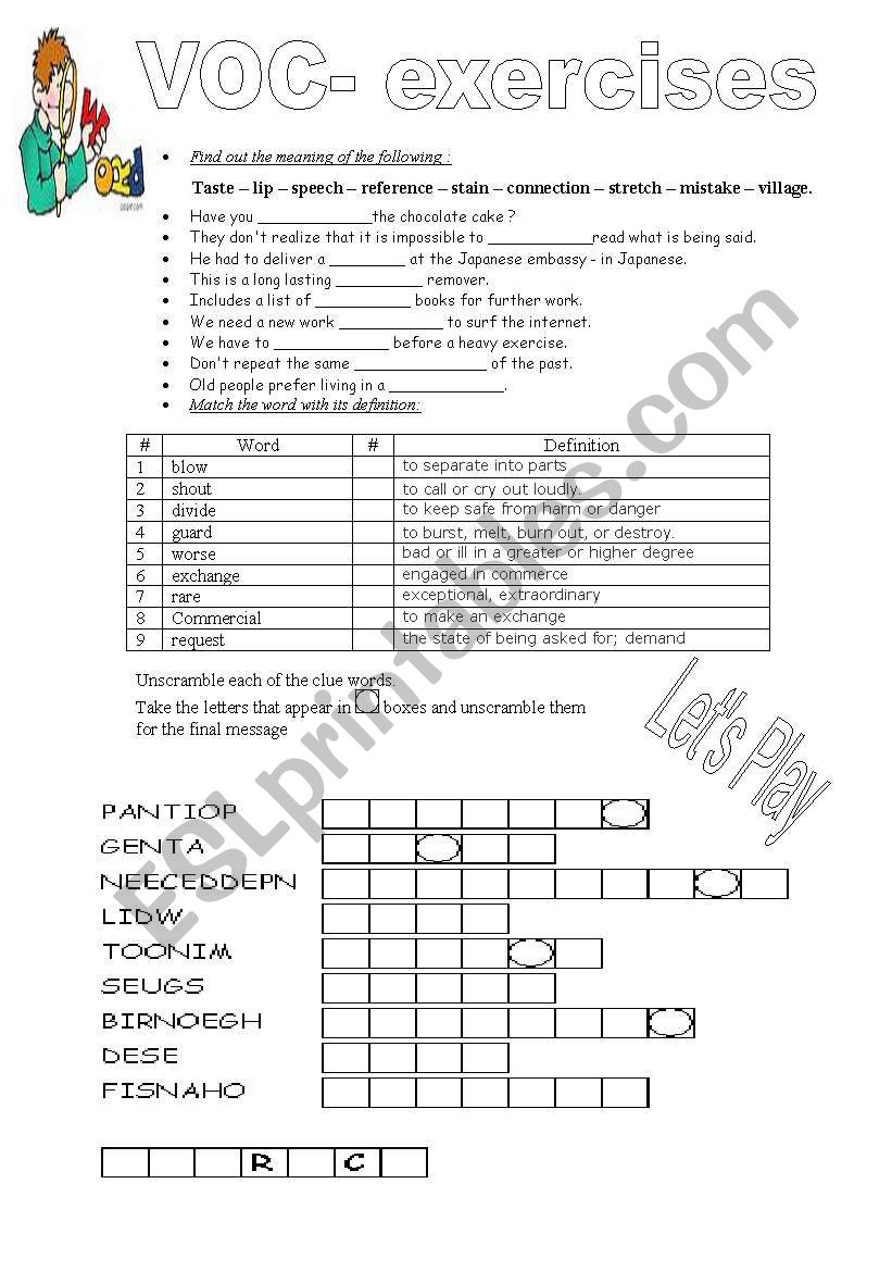 voc exercises worksheet