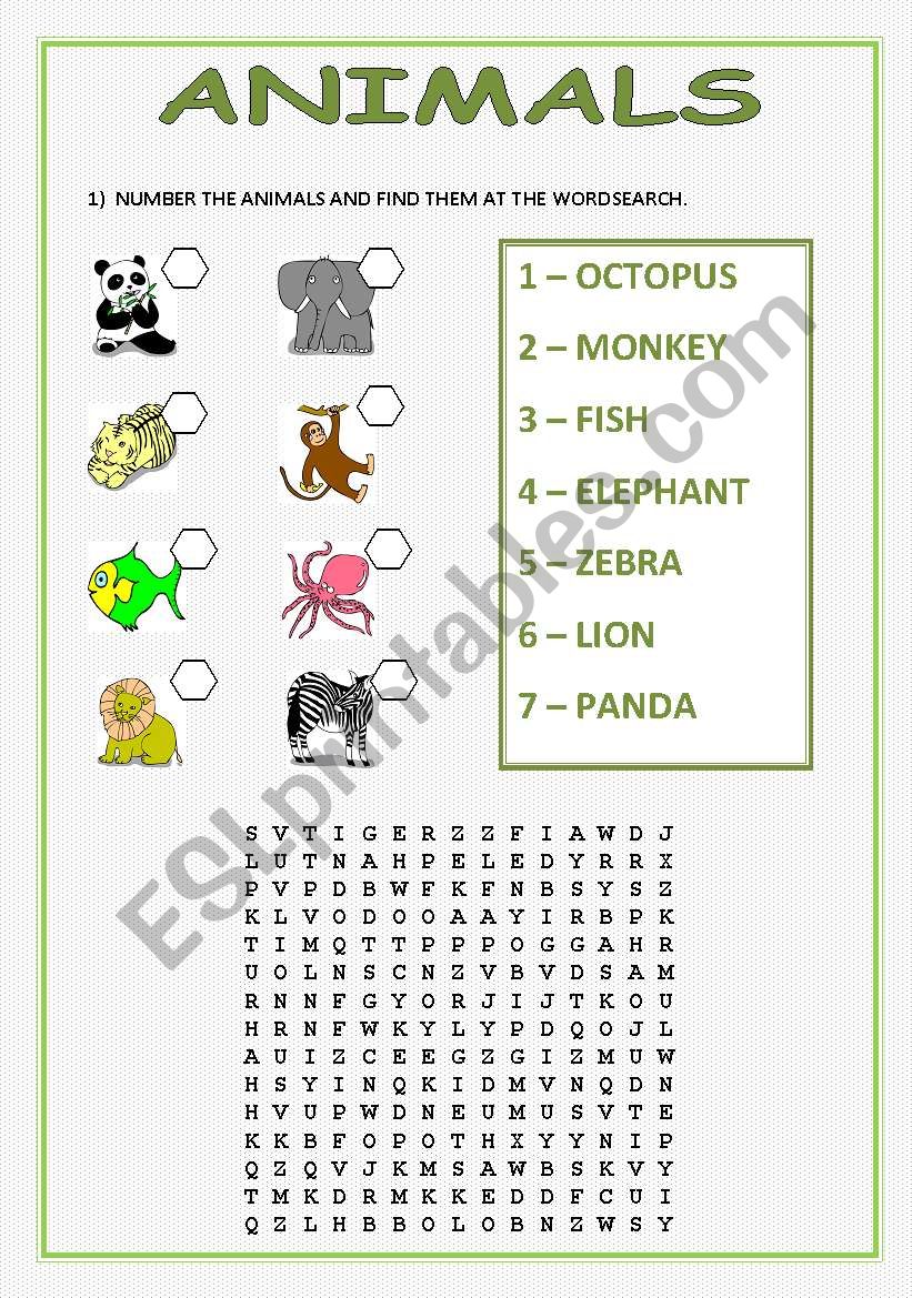 Animals worksheet