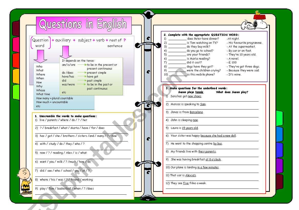 Questions in English, B&W version and key included