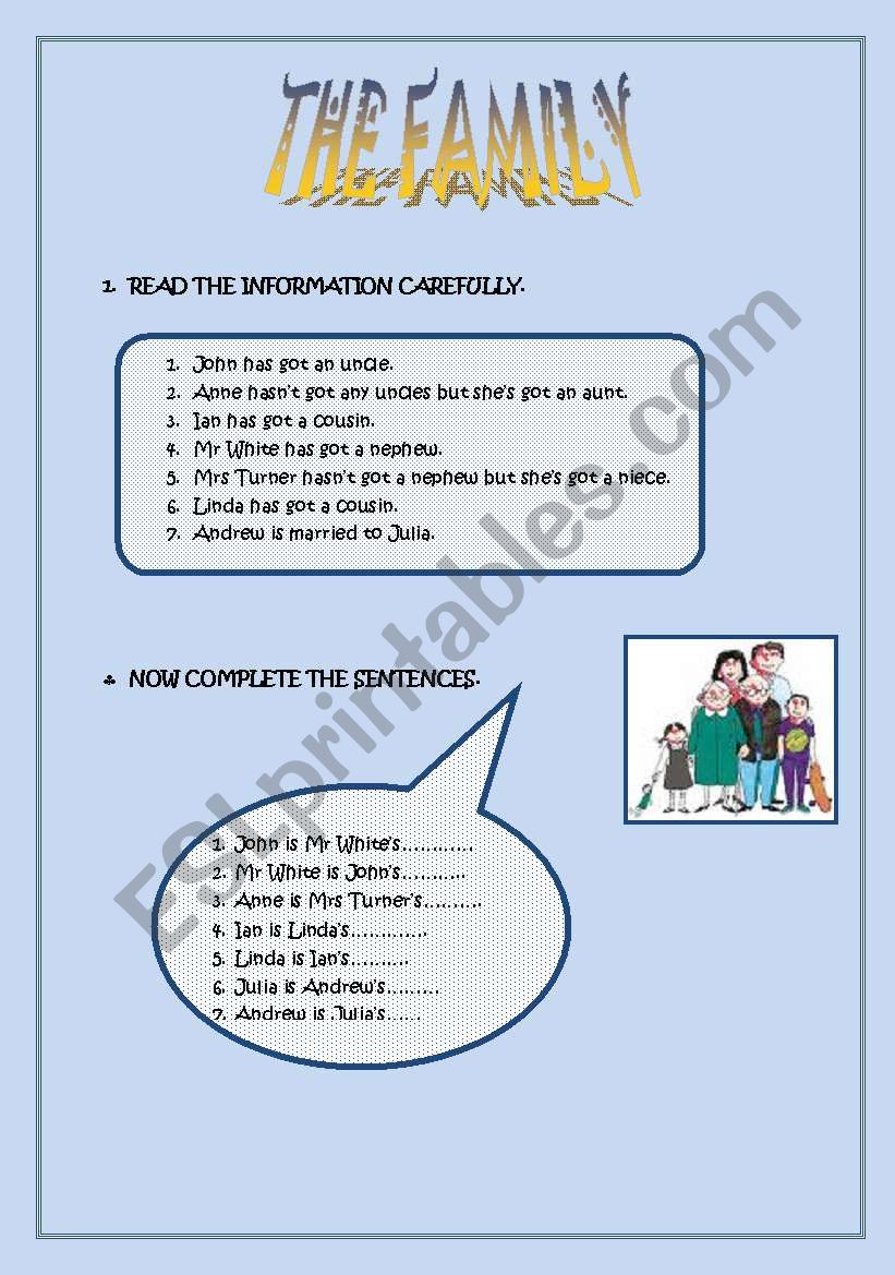 THE FAMILY worksheet