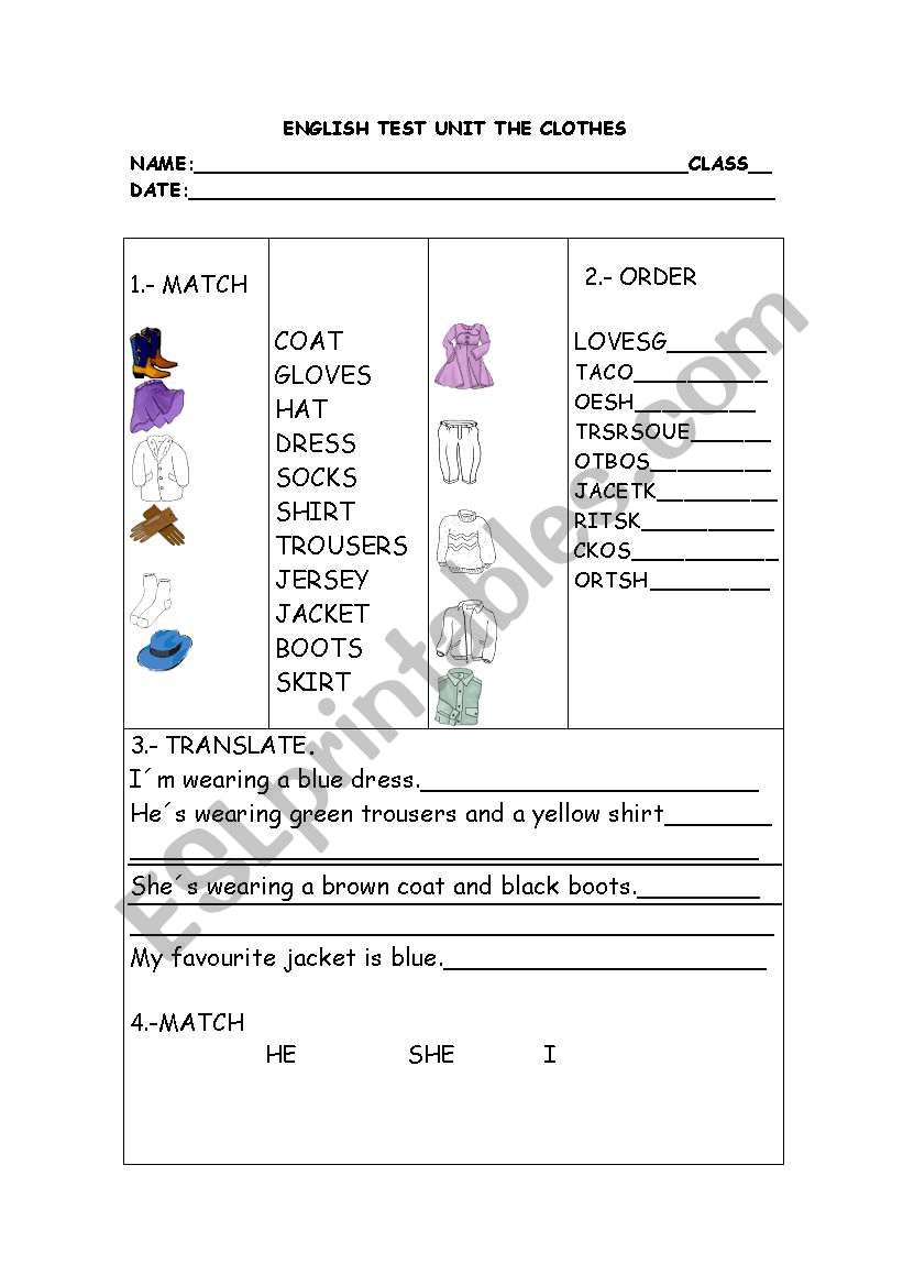 clothes revision worksheet