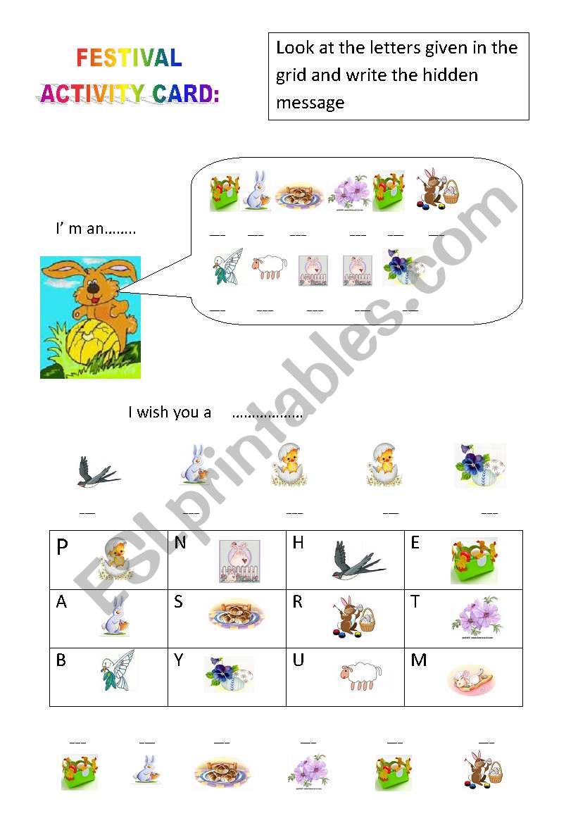 Festival activity card worksheet