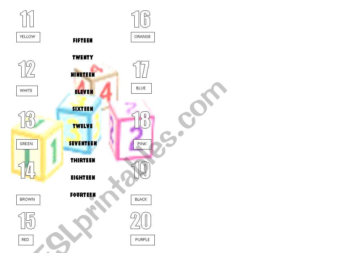 Matching Numbers 11-20 worksheet