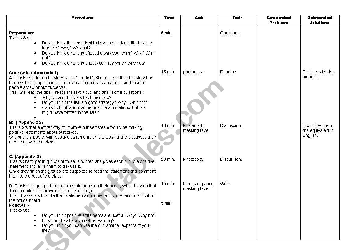 working with possitive statements and emotions