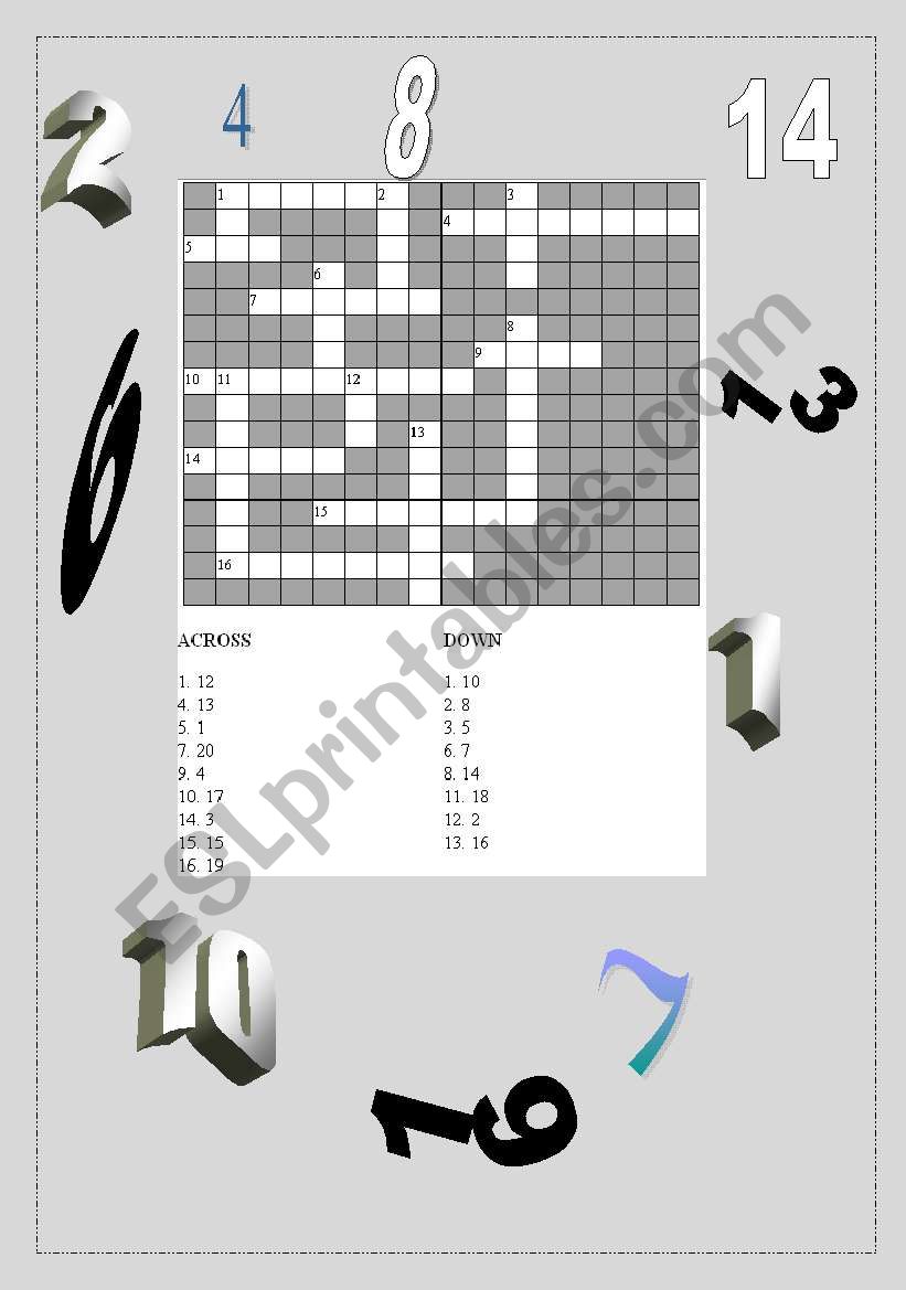 crossword with numbers worksheet