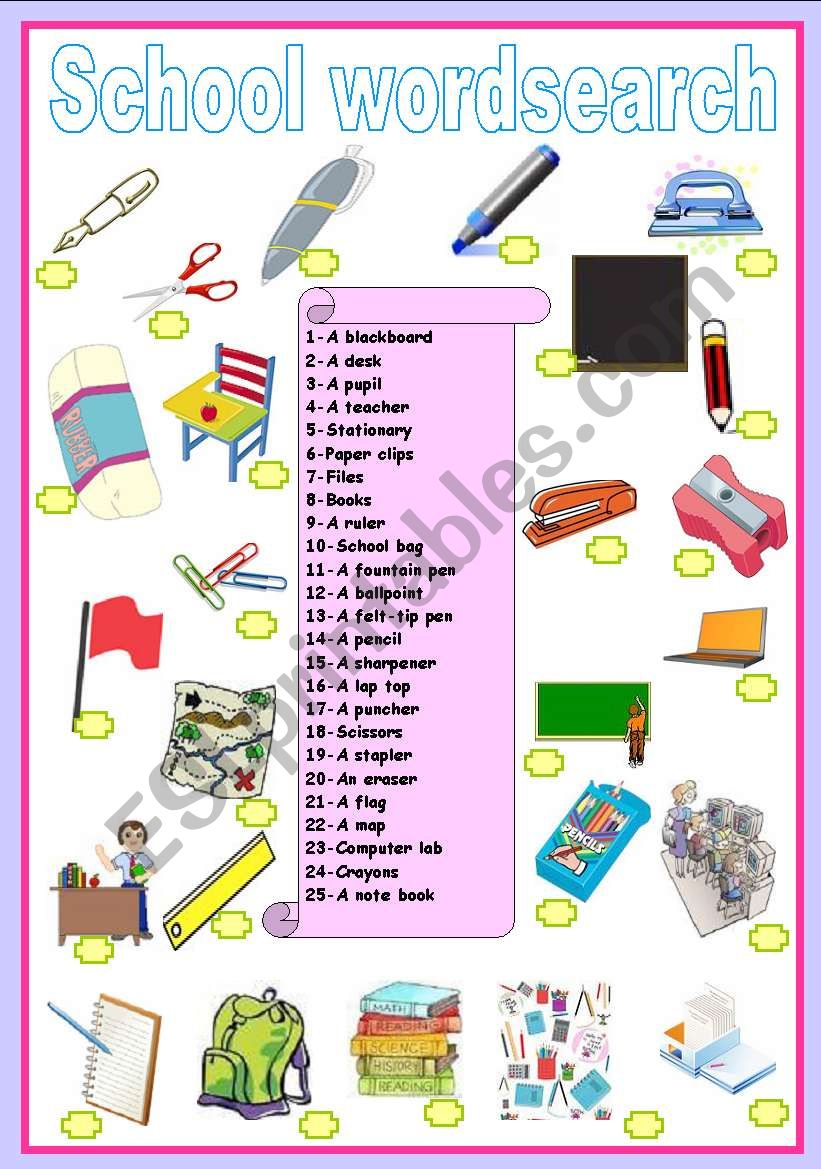 school wordsearch worksheet