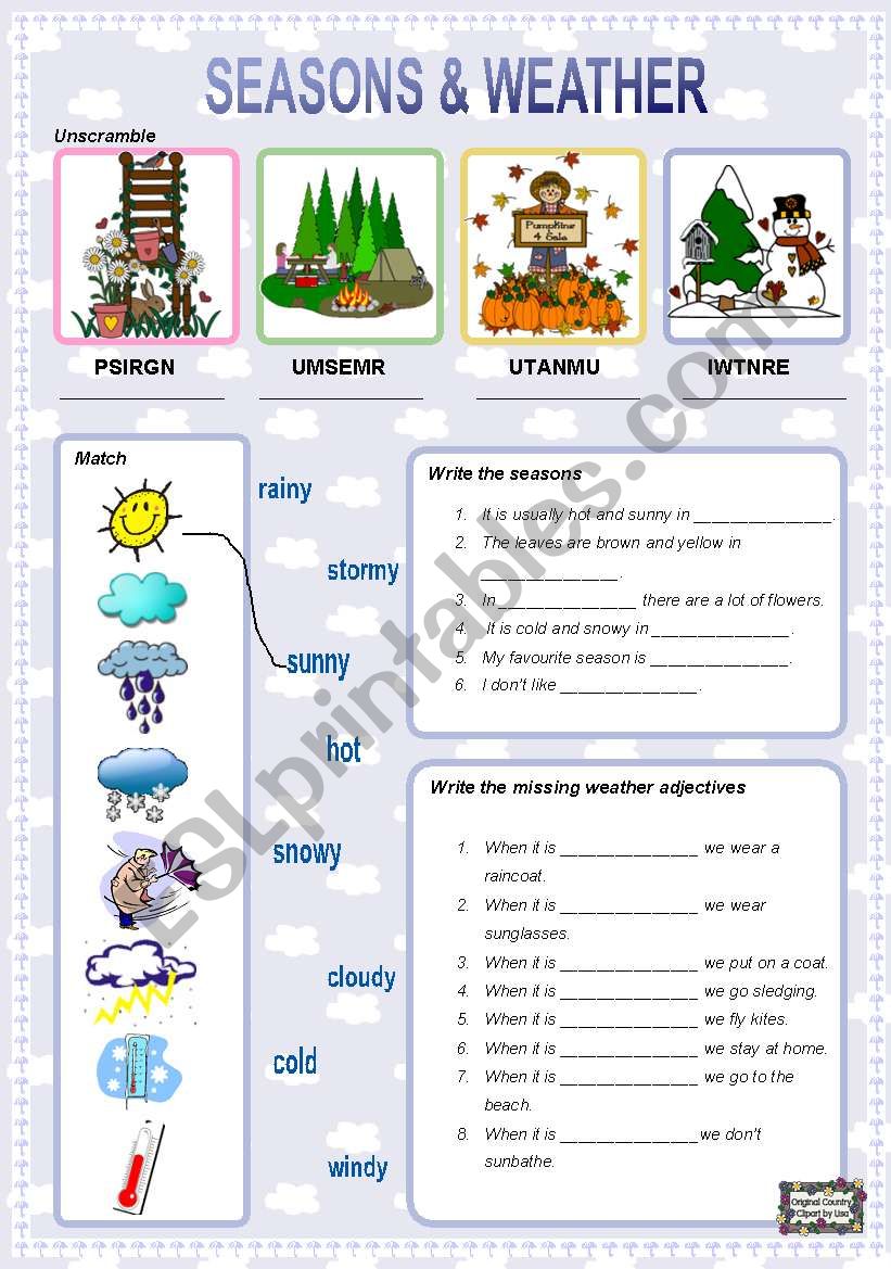 Seasons and weather worksheet