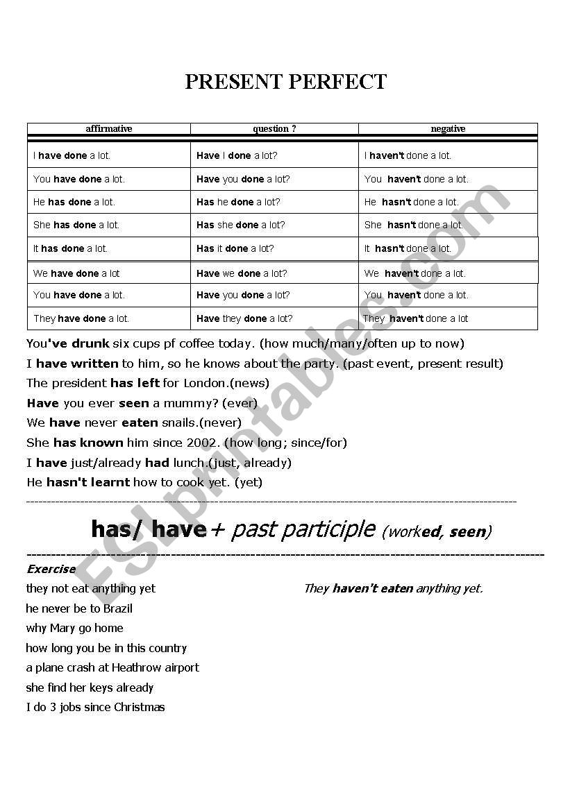 Present Perfect worksheet