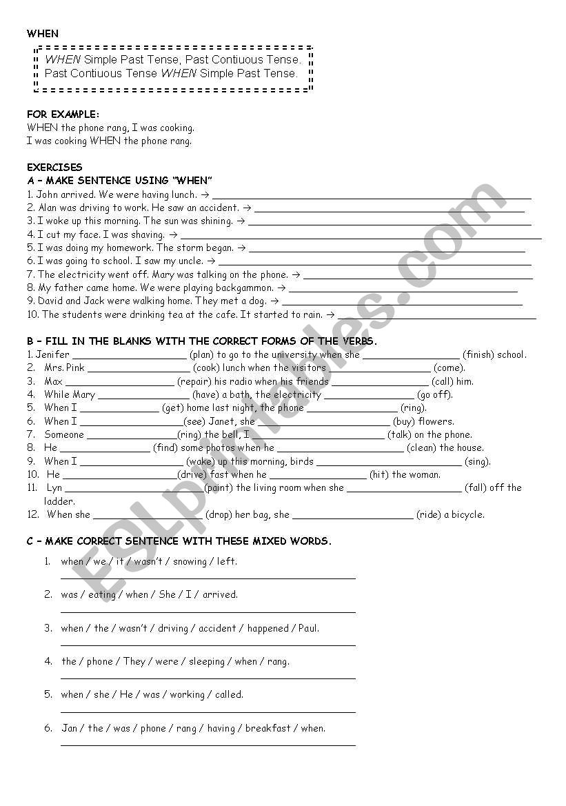 WHEN - PAST CONTINUOUS - SIMPLE PAST TENSE