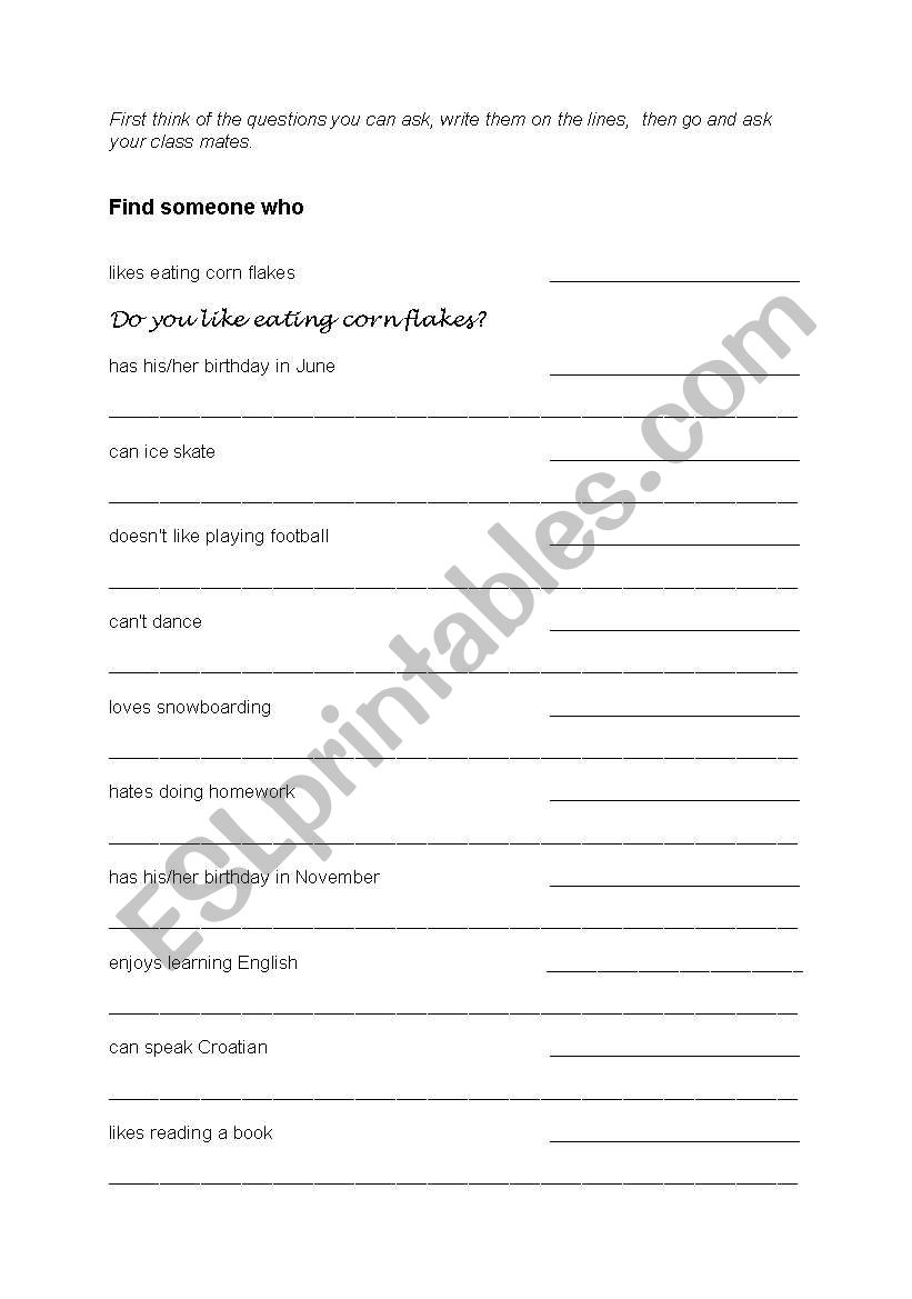 Find someone who... worksheet