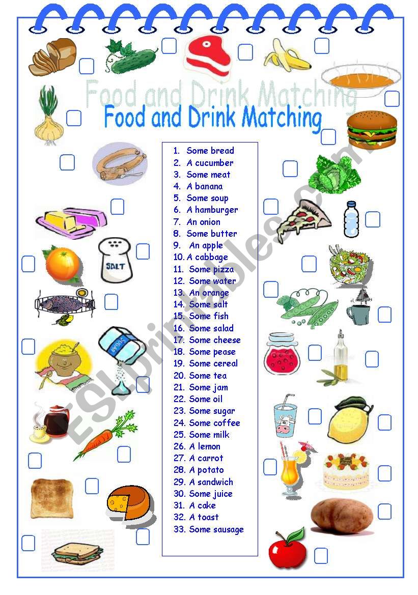 Food and Drink Matching worksheet