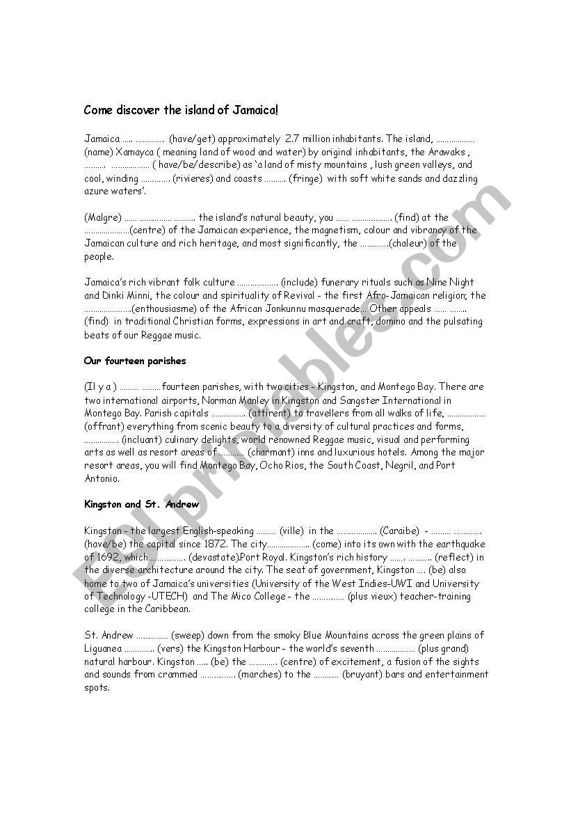 Discover Jamaica worksheet