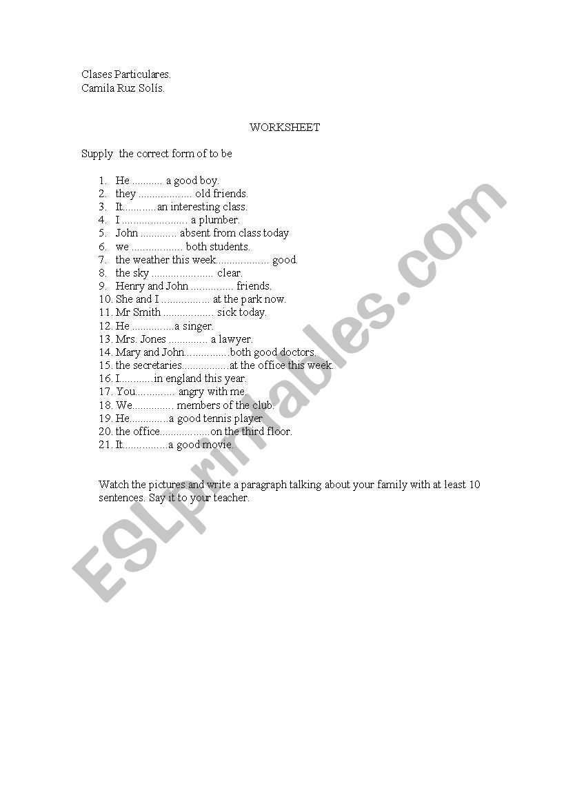 verb to be worksheet worksheet