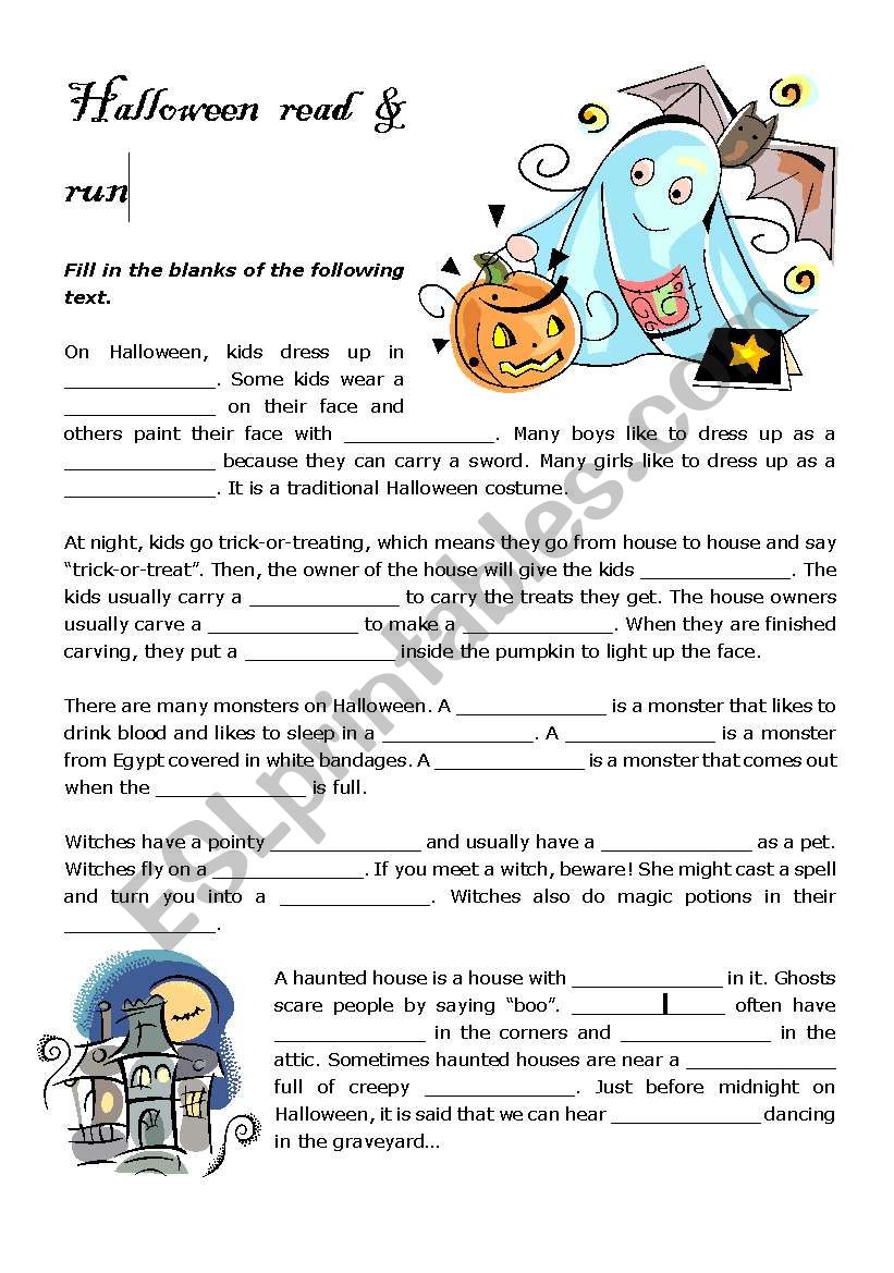 Halloween read and run worksheet