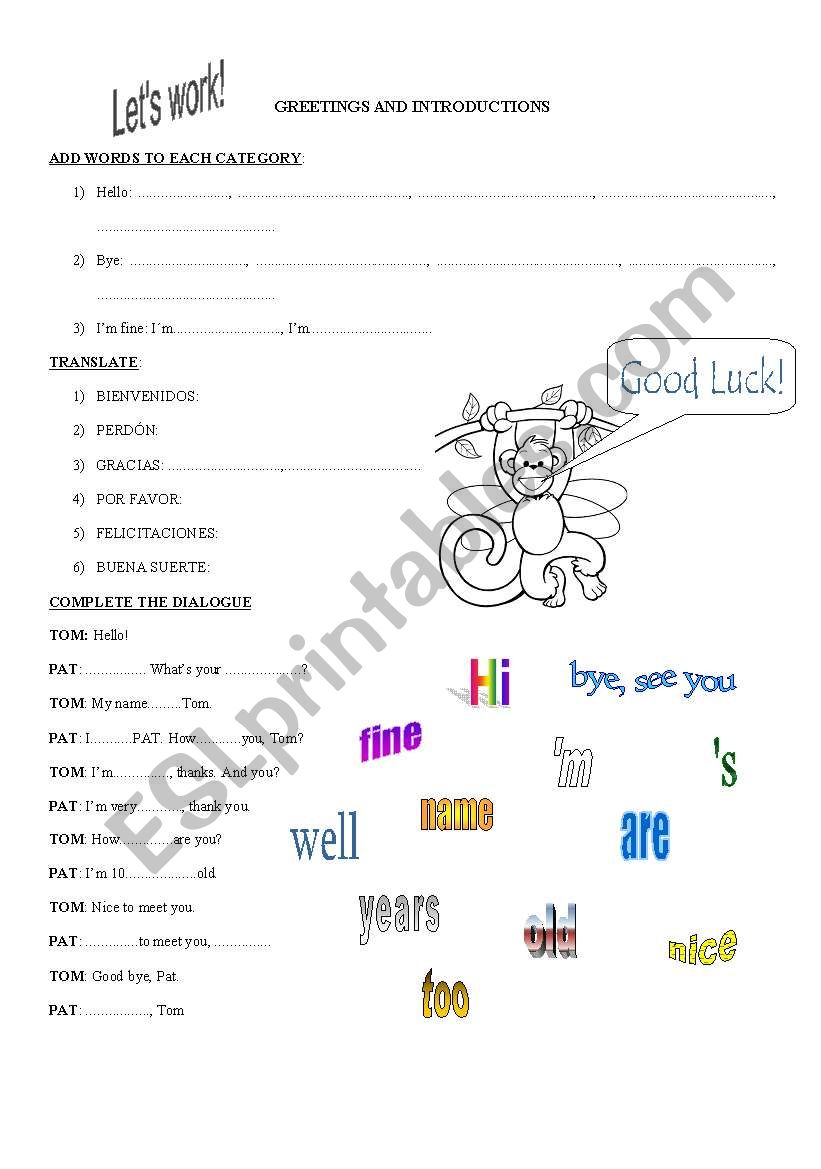 GREETINGS worksheet