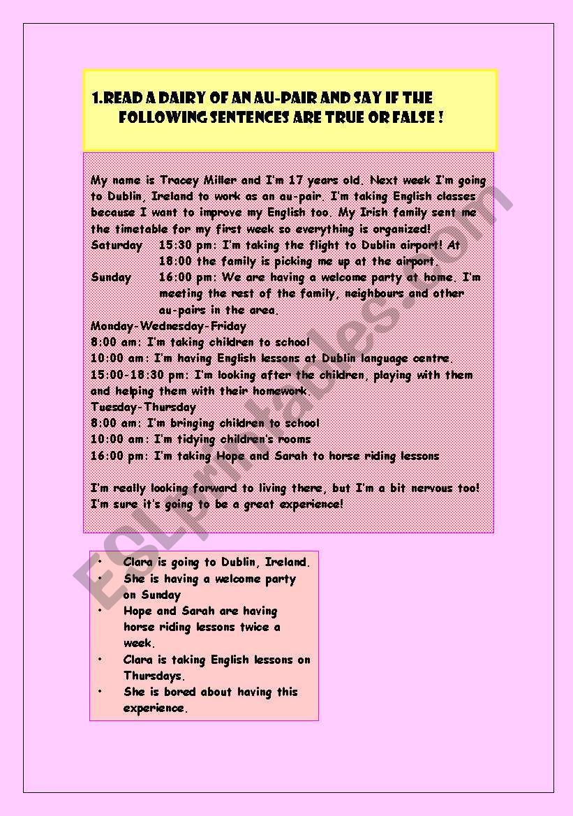 the diary of an au pair worksheet