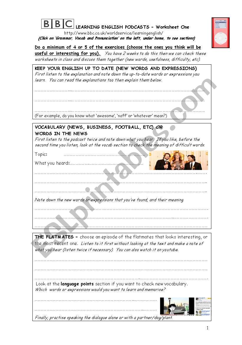 Podcast worksheet for self-study/class - BBC learning english podcasts