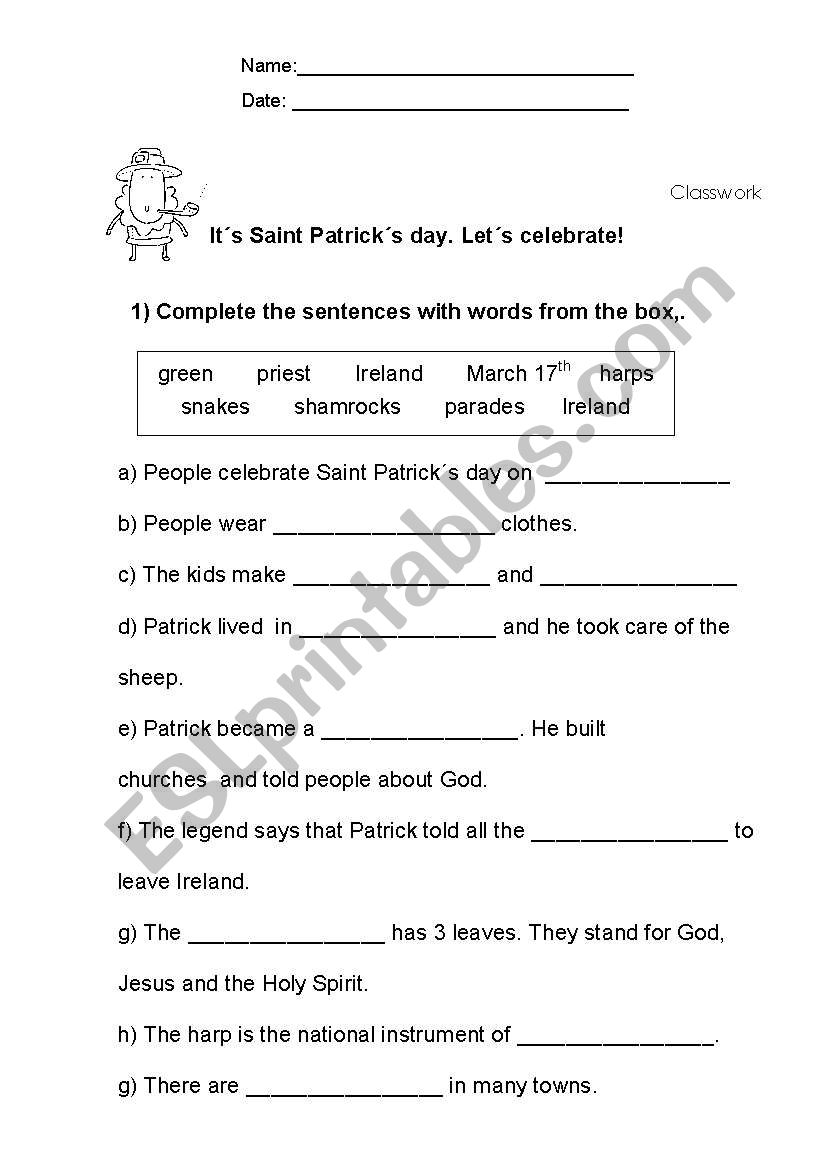 Saint Patrick worksheet