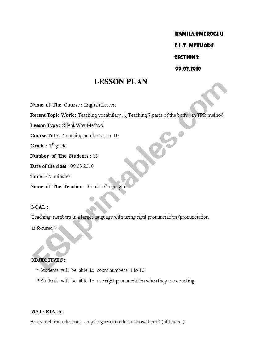 SLENT WAY LESSON PLAN  worksheet
