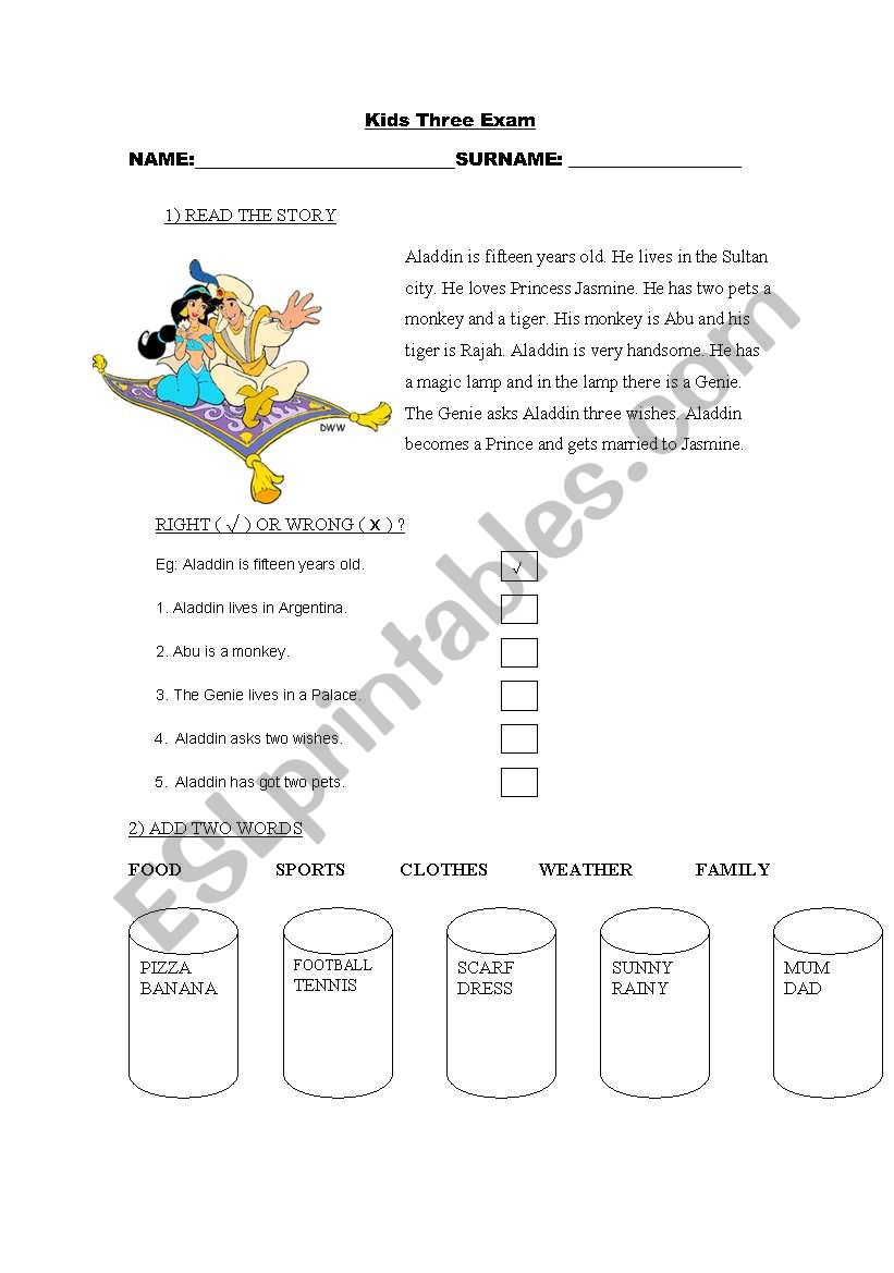 SAMPLE FINAL EXAM FOR KIDS BASIC LEVEL