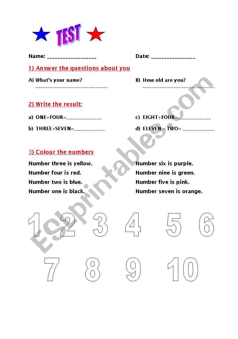 Test on personal information, numbers and colours 