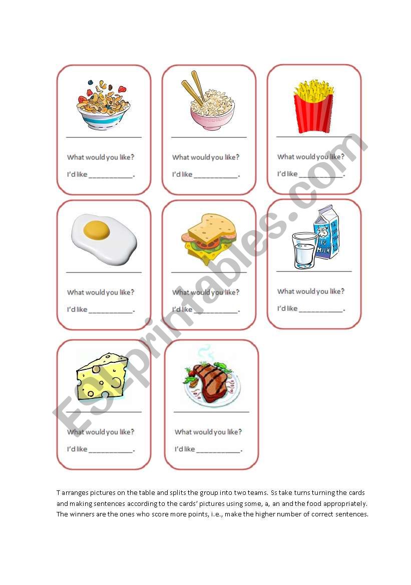 Food Cards Game_Some-a-an worksheet