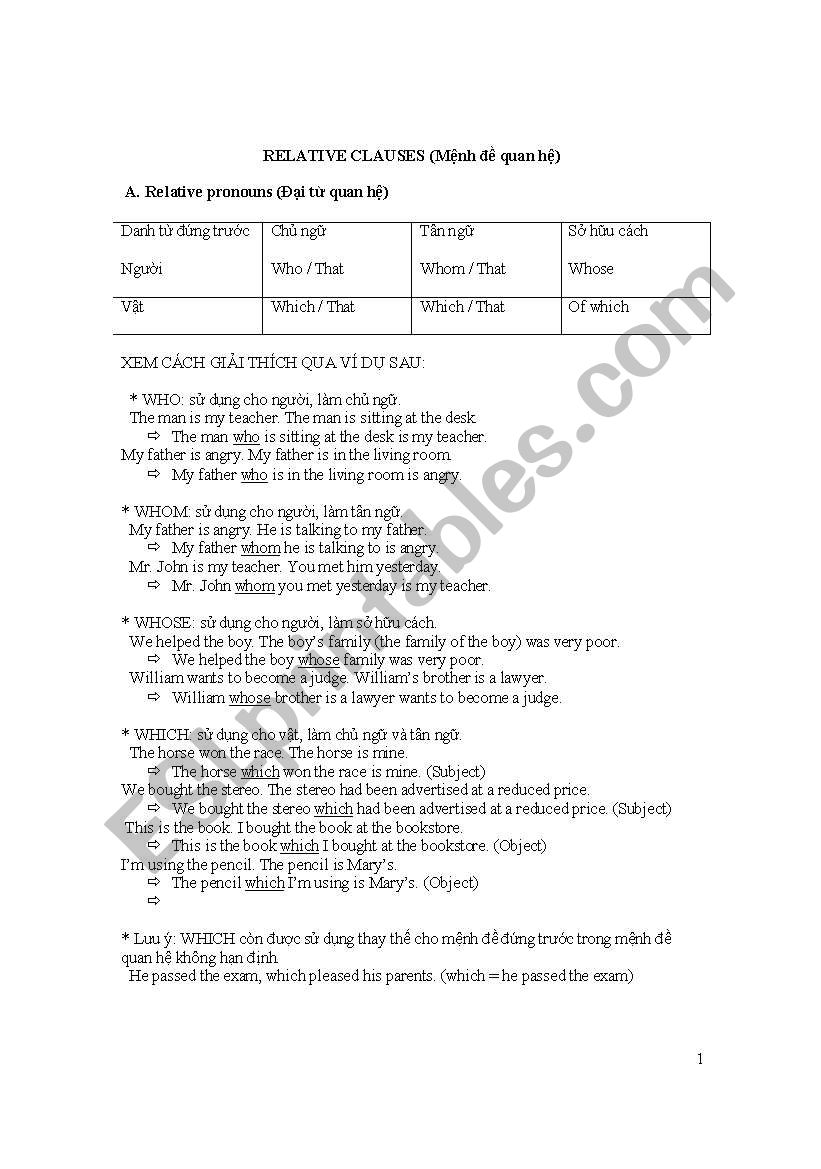 relative clause 1 worksheet