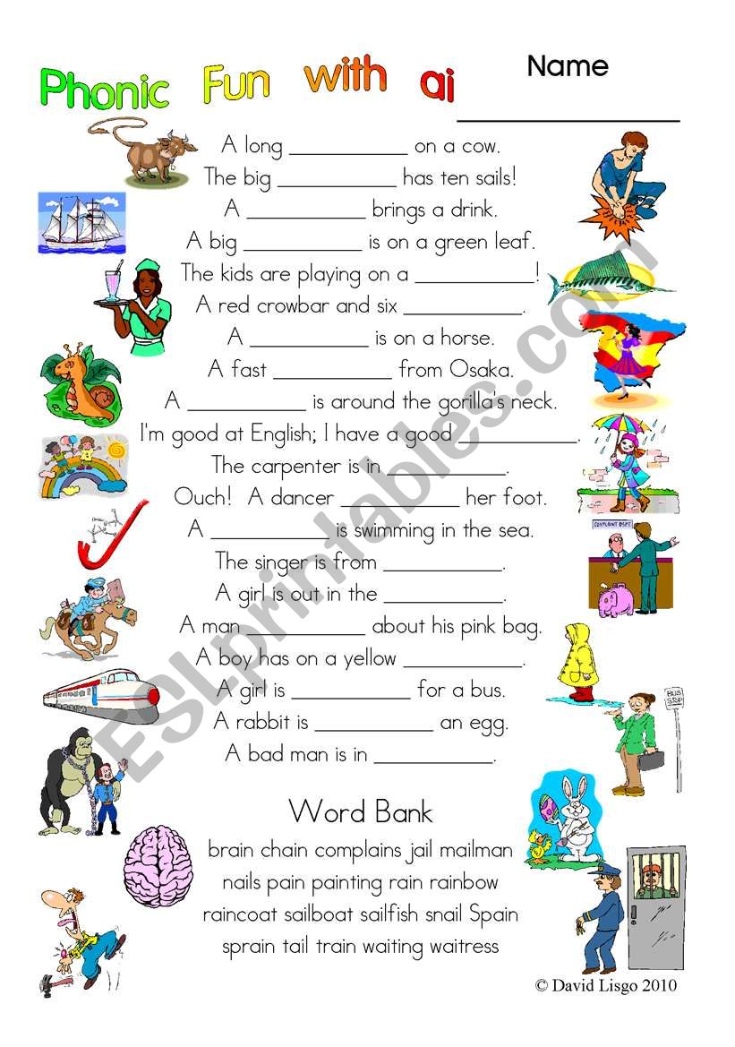 3 pages of Phonic Fun with ai: worksheet, story and key (#17)