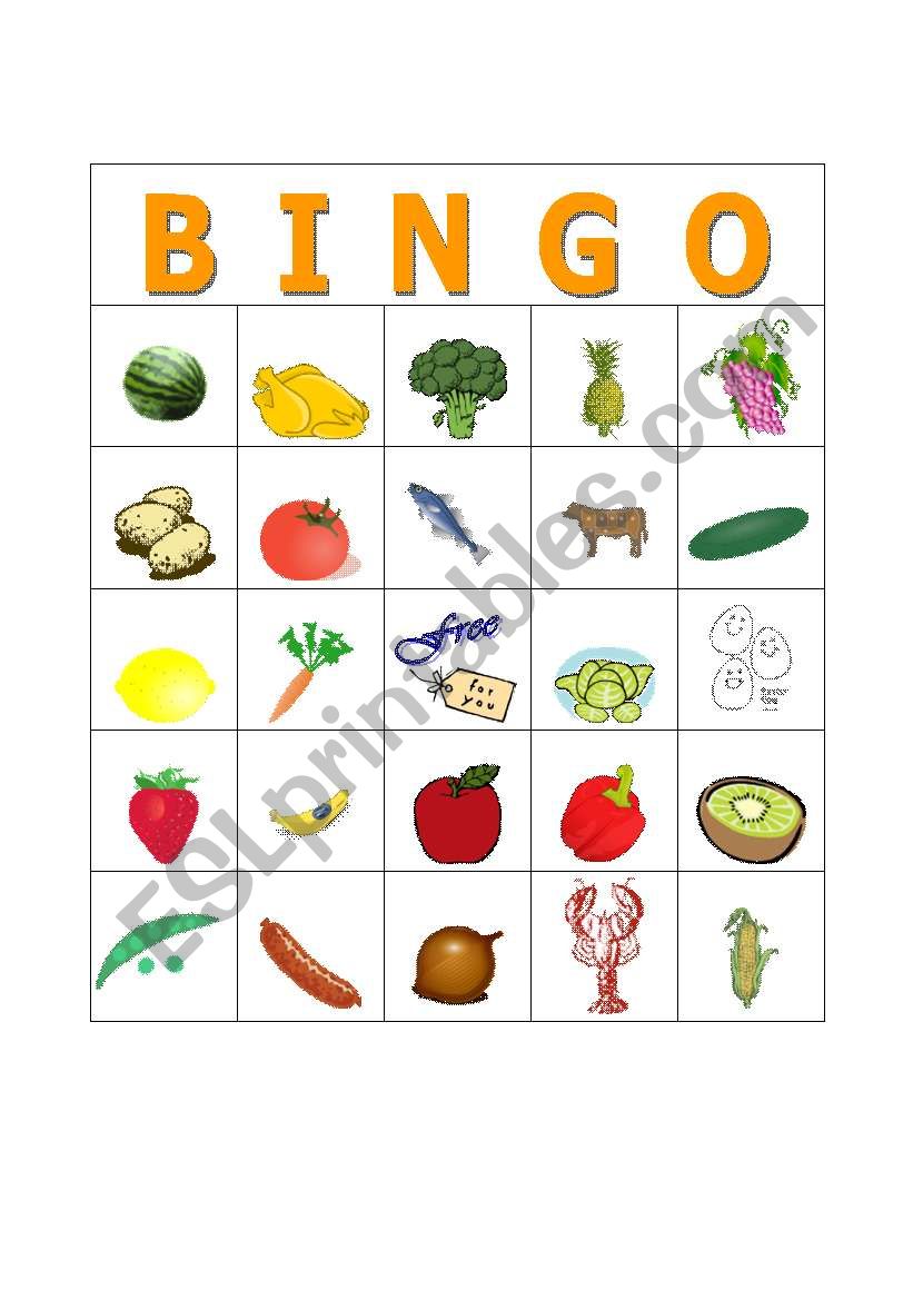 Food Bingo card#4 worksheet