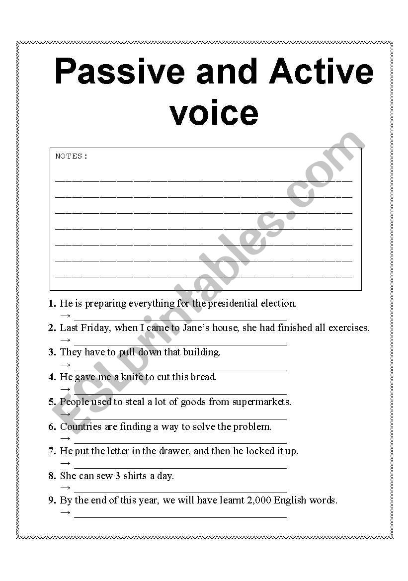 Active and passive voice worksheet