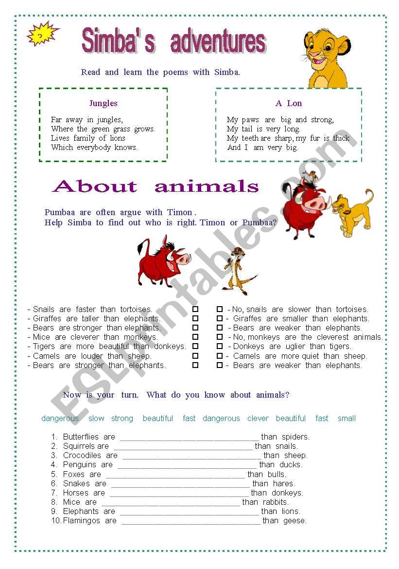 Simbas adventures worksheet