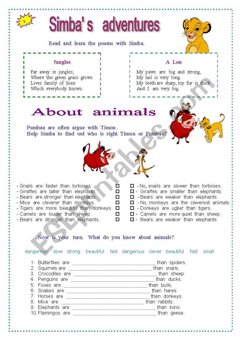 SimbaÂ´s adventures worksheet
