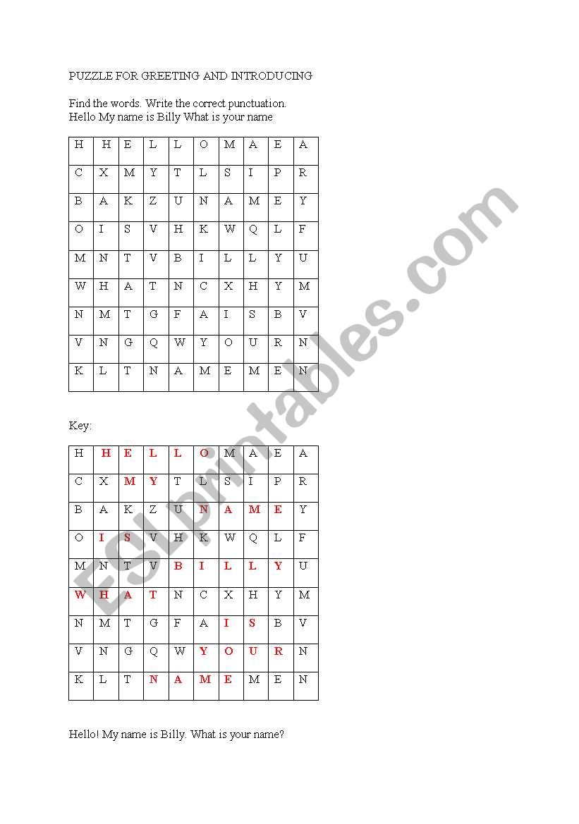 GREETING WORKSHEET worksheet