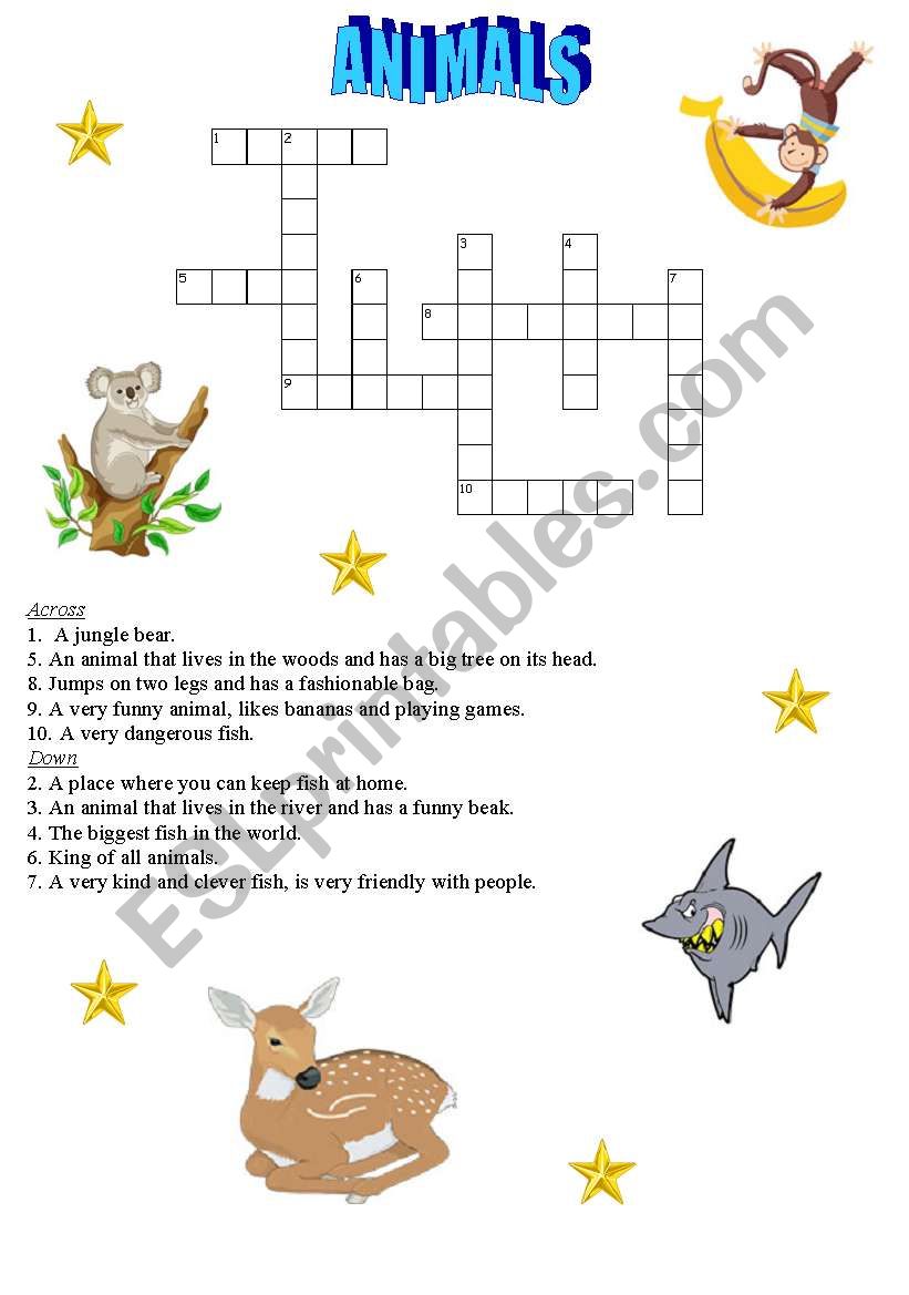 Animals criss cross worksheet