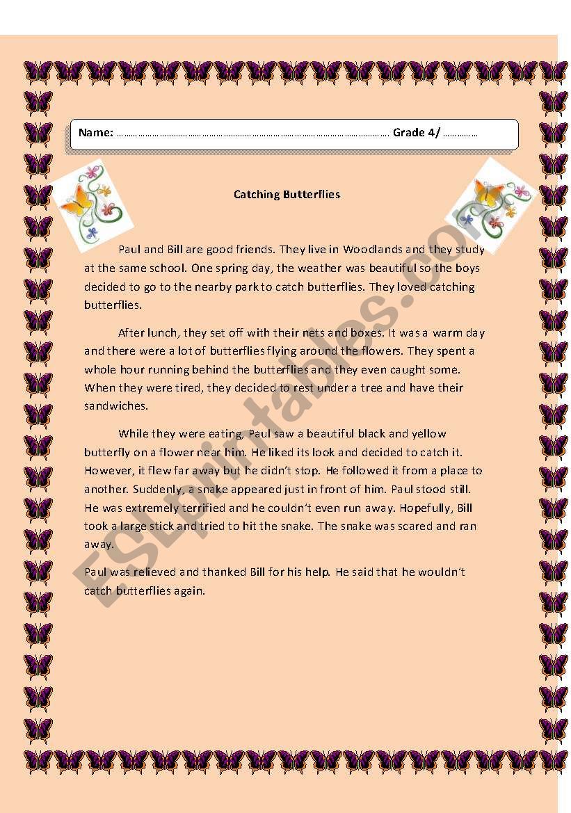 Catching Butterflies worksheet