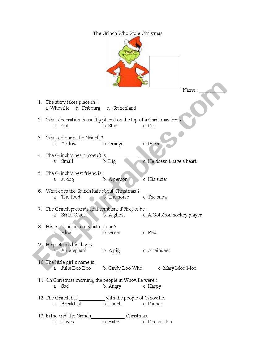 Grinch Who Stole Christmas questionnaire