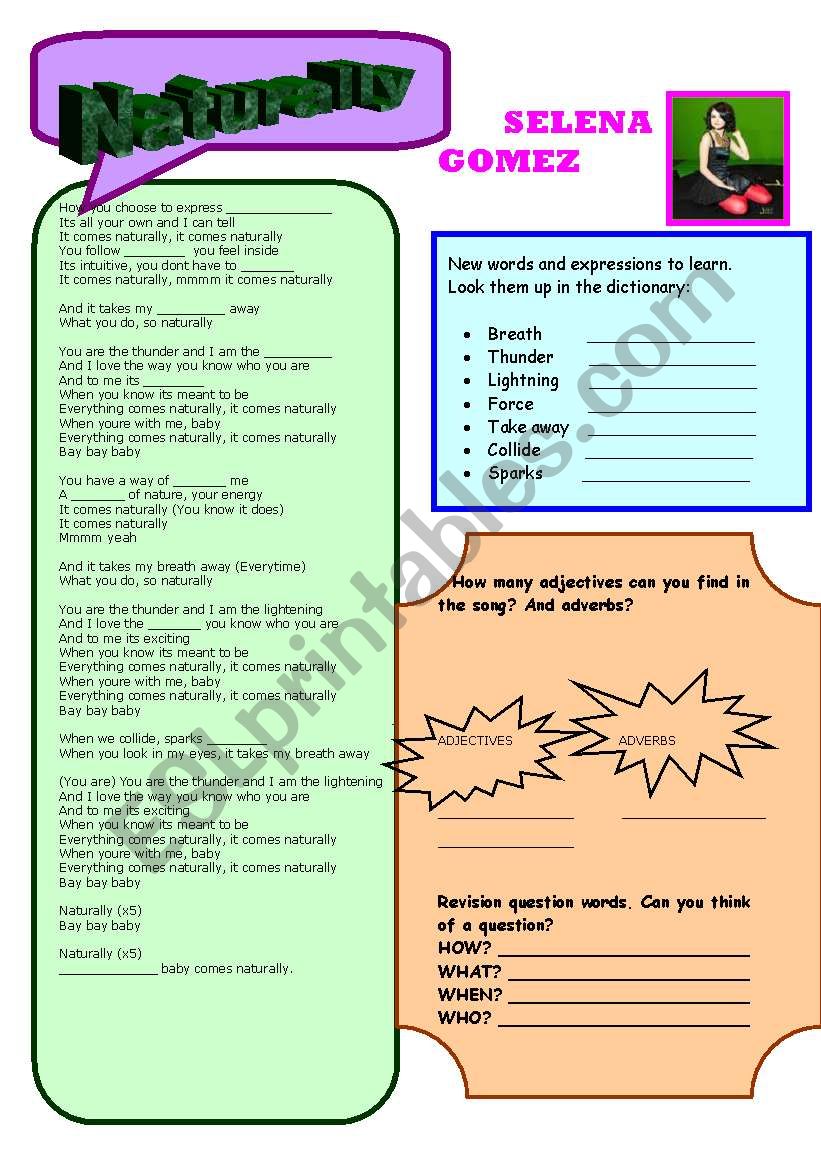 NATURALLY-SELENA GOMEZ worksheet